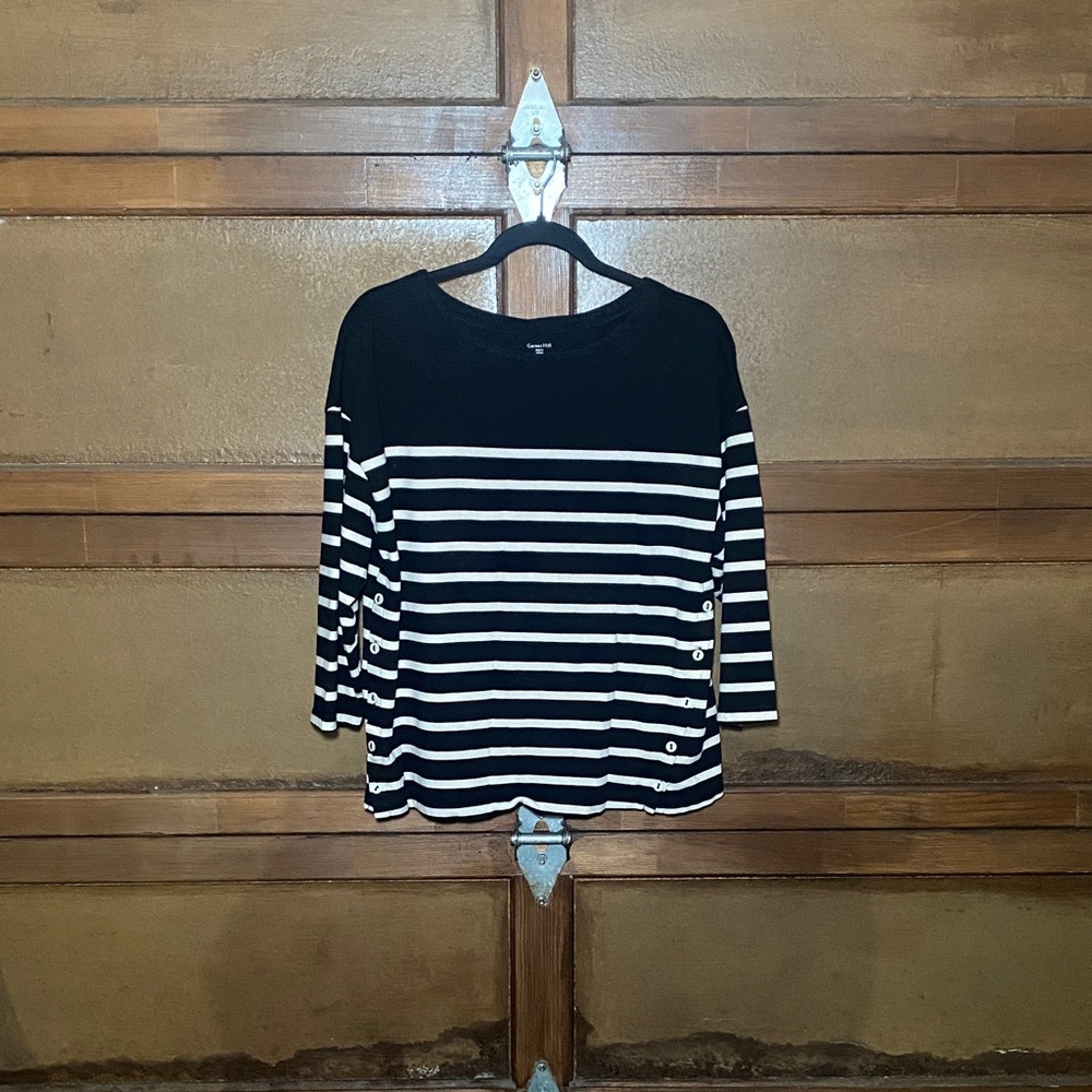 Garnet Hill Striped Long Sleeve Top in Black and White